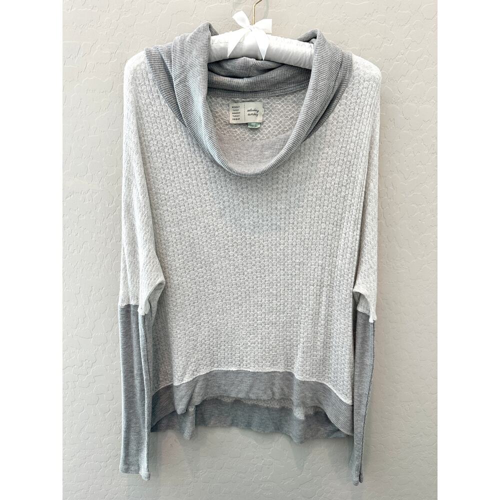 ANTHROPOLOGIE | Saturday Sunday Gray Waffle Knit Cowl Neck Sweater Top | Small